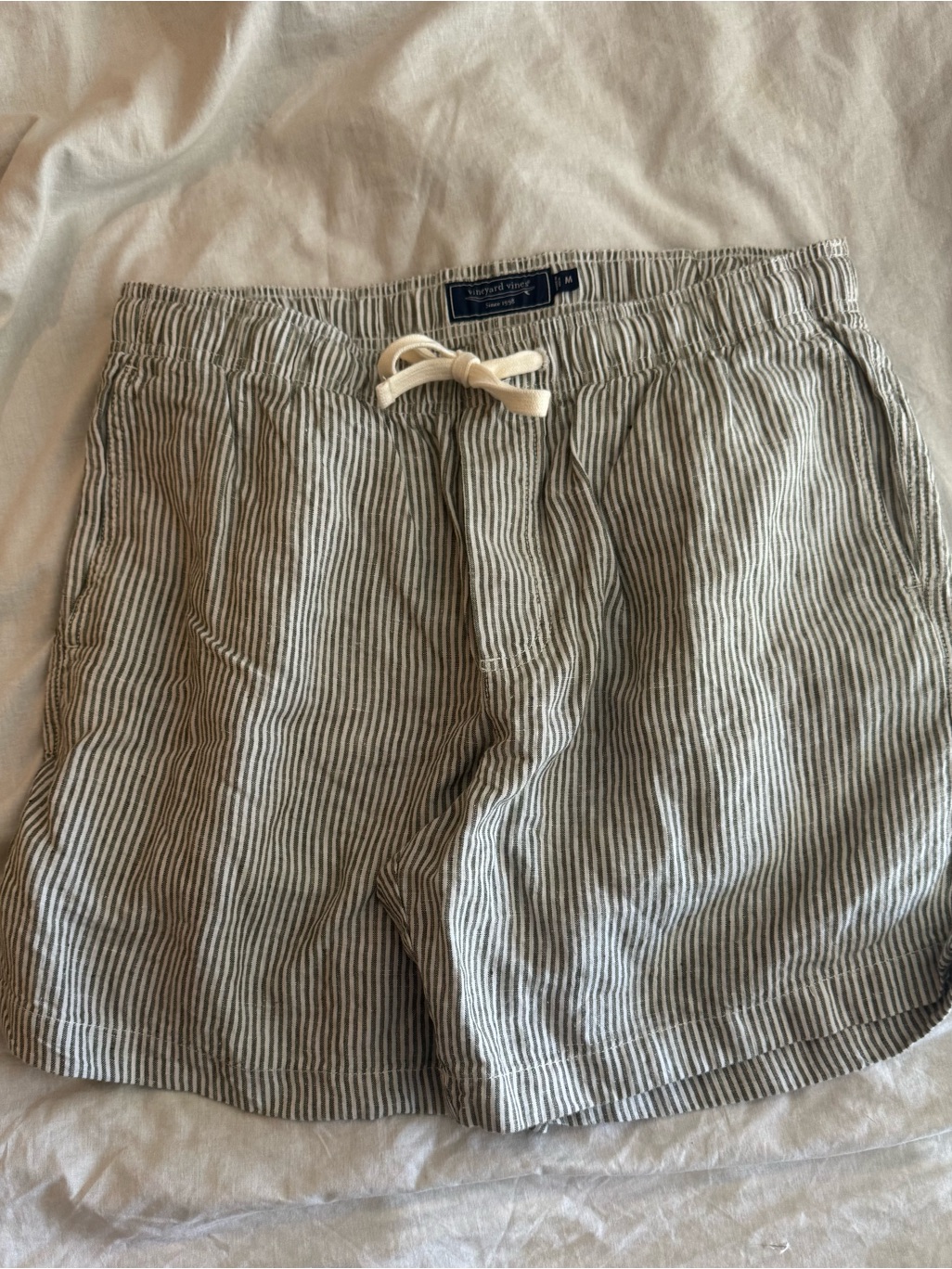 Vineyard Vines Green & White Striped Linen Drawstring Shorts